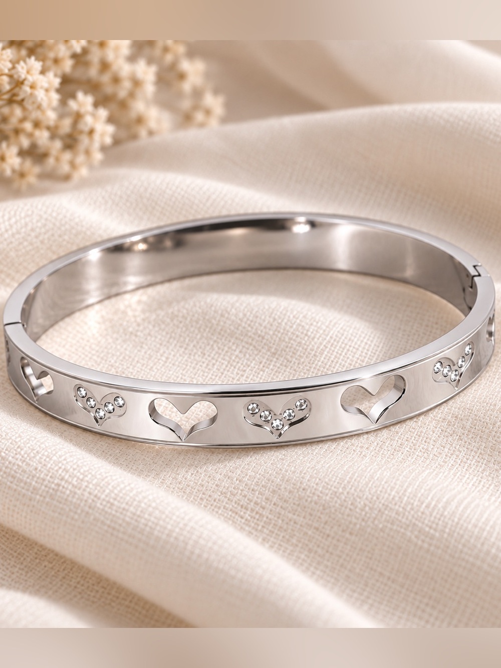 Silver Heart Bangle Bracelet 316 Stainless Steel Women’s Jewelry